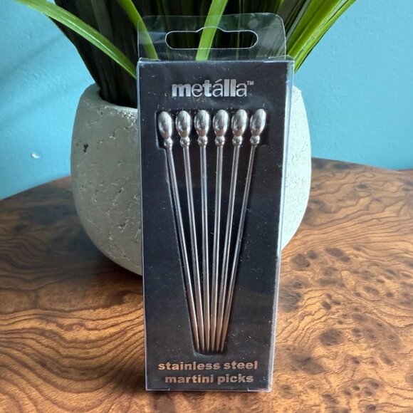 Sleek Martini Picks (6-Pack) Metalla Stainless Steel Classic - Picture 2 of 4